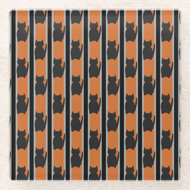 Fun and Fancy Halloween Black Silhouette Cats Glass Coaster (Front)