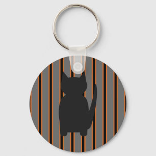 Fun and Fancy Halloween Black Silhouette Cats Key Ring