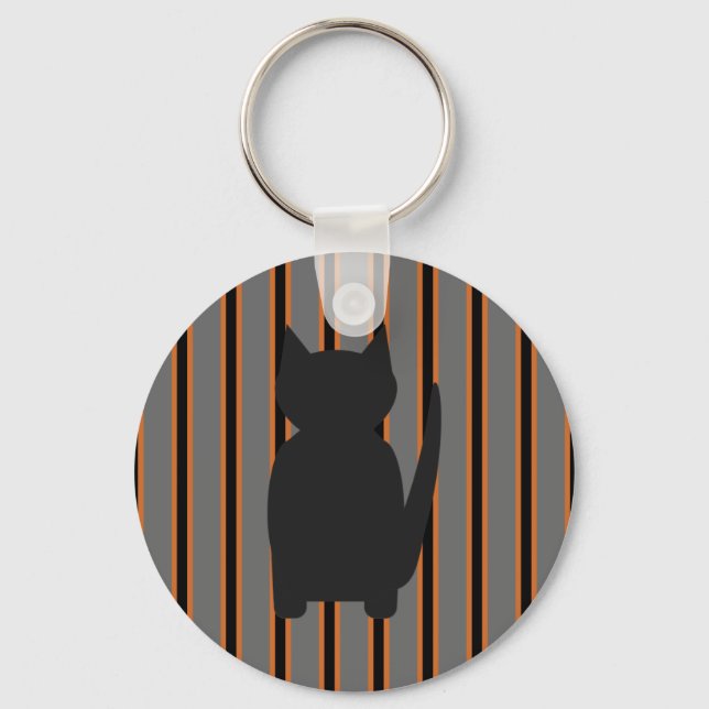 Fun and Fancy Halloween Black Silhouette Cats Key Ring (Front)