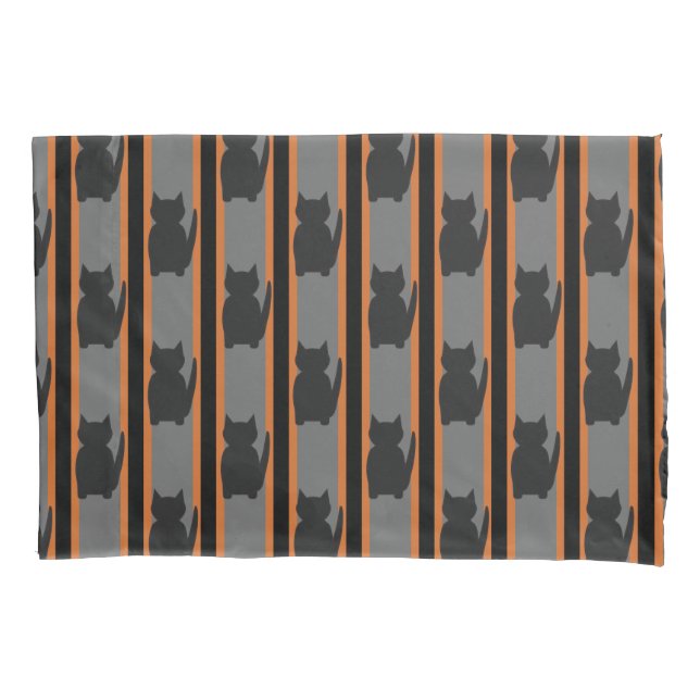 Fun and Fancy Halloween Black Silhouette Cats Pillowcase (Front)