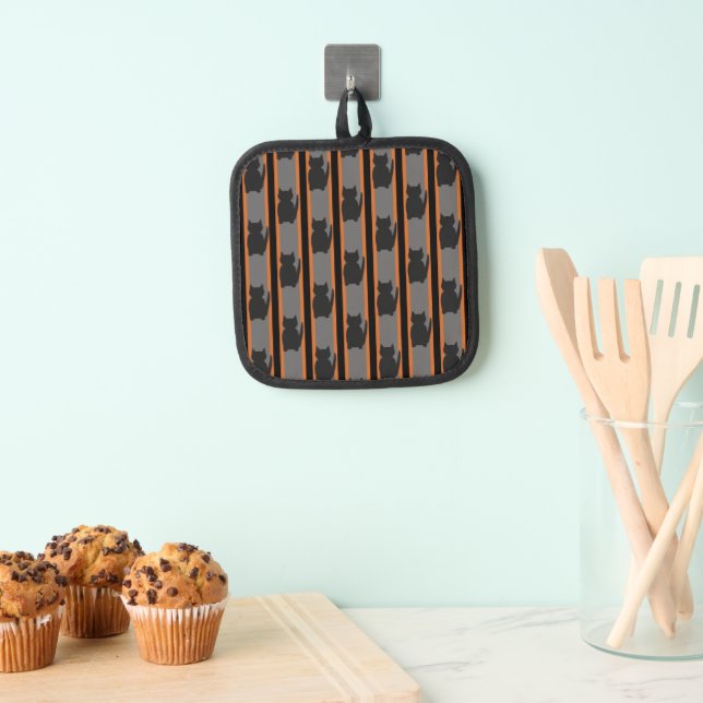 Fun and Fancy Halloween Black Silhouette Cats Pot Holder (Insitu(Hanging))