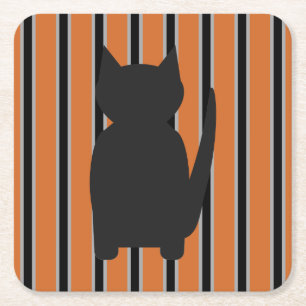 Fun and Fancy Halloween Black Silhouette Cats Square Paper Coaster