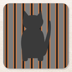 Fun and Fancy Halloween Black Silhouette Cats Square Paper Coaster