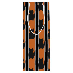 Fun and Fancy Halloween Black Silhouette Cats Wine Gift Bag
