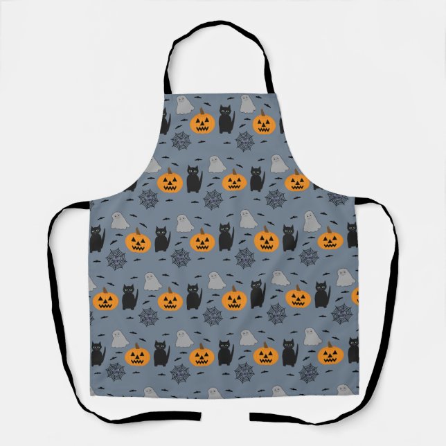 Fun and Fancy Halloween Cat Ghost Pumpkin Web Apron (Front)