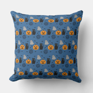 Fun and Fancy Halloween Cat Ghost Pumpkin Web Cushion