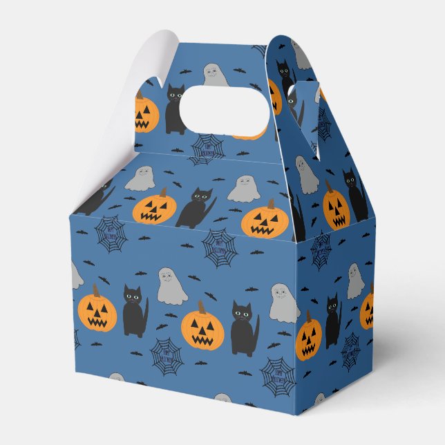 Fun and Fancy Halloween Cat Ghost Pumpkin Web Favour Box (Front Side)