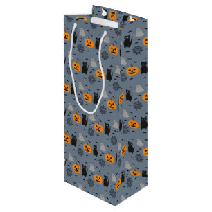 Fun and Fancy Halloween Cat Ghost Pumpkin Web Wine Gift Bag