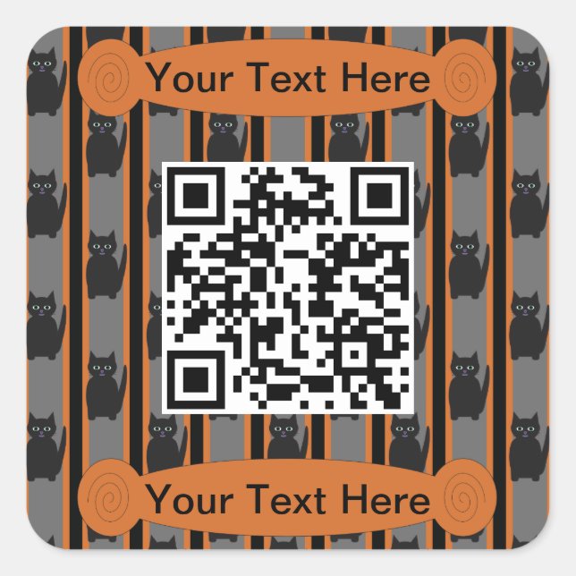 Fun and Fancy Halloween Cat QR Code Square Sticker (Front)