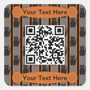 Fun and Fancy Halloween Cat QR Code Square Sticker