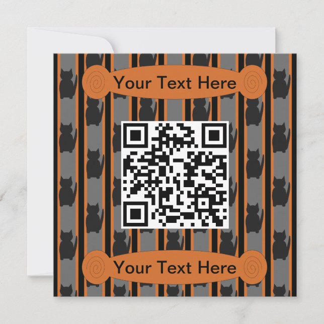 Fun and Fancy Halloween Cat Silhouette QR Code Invitation (Front)