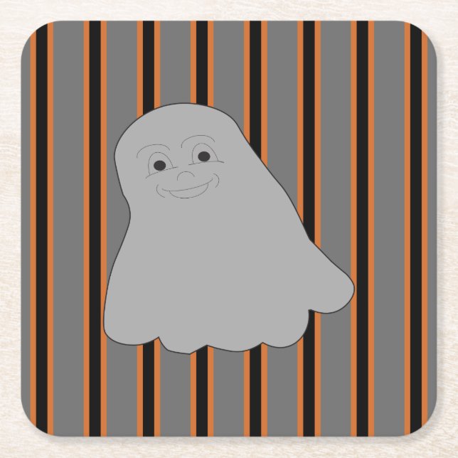 Fun and Fancy Halloween Ghosts Square Paper Coaster (Front)