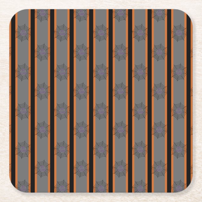 Fun and Fancy Halloween Spider Webs Square Paper Coaster (Front)