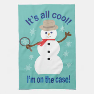 Fun and Fancy It's All Cool Snowman Detective Tea Towel