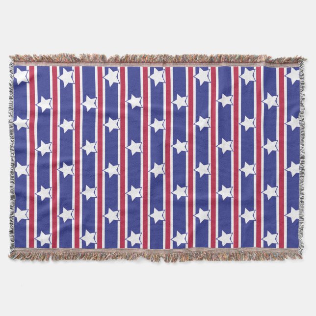 Fun and Fancy Patriotic Stars and Stripes Throw Blanket (Front)