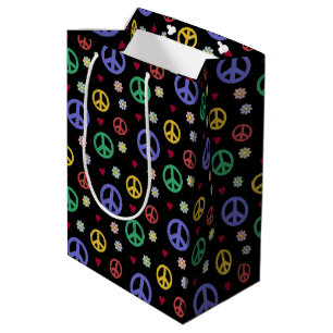 Fun and Fancy Peace Sign, Flowers & Hearts Medium Gift Bag