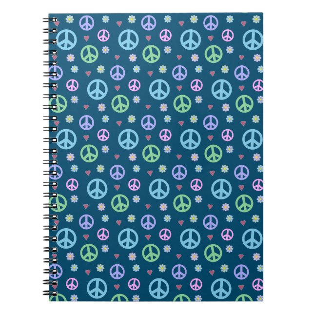 Fun and Fancy Peace Sign, Flowers & Hearts Notebook (Front)