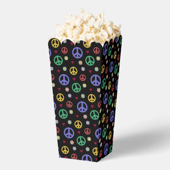 Fun and Fancy Peace Sign, Flowers & Hearts Popcorn Favour Box (Popped)