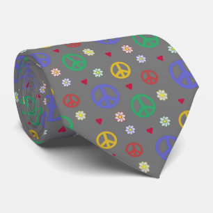 Fun and Fancy Peace Sign, Flowers & Hearts Tie