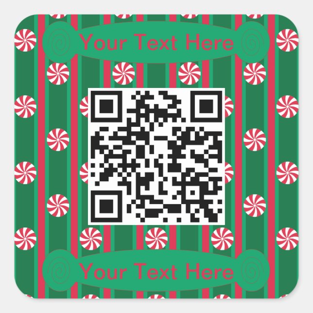 Fun and Fancy Peppermint QR Code Square Sticker (Front)