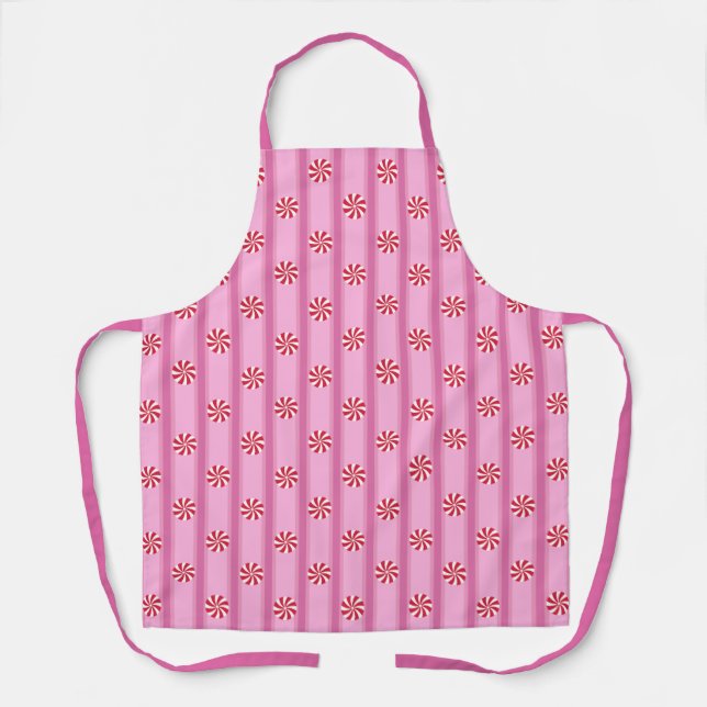 Fun and Fancy Pink Christmas Peppermint Candy Apron (Front)