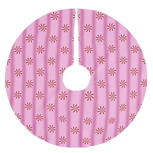 Fun and Fancy Pink Christmas Peppermint Candy Brushed Polyester Tree Skirt (Front)