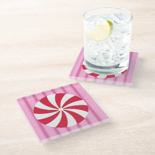 Fun and Fancy Pink Christmas Peppermint Candy Glass Coaster