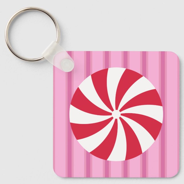 Fun and Fancy Pink Christmas Peppermint Candy Key Ring (Front)