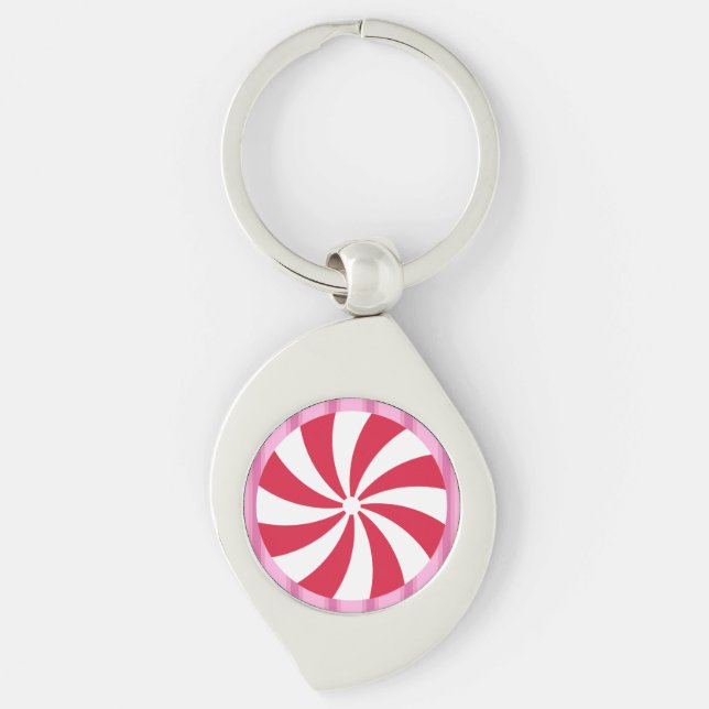 Fun and Fancy Pink Christmas Peppermint Candy Key Ring (Front)