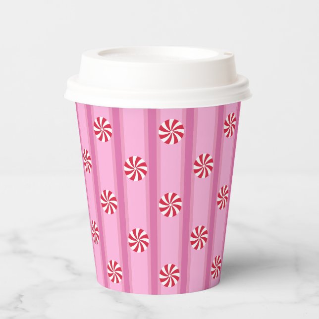 Fun and Fancy Pink Christmas Peppermint Candy Paper Cups (Front)