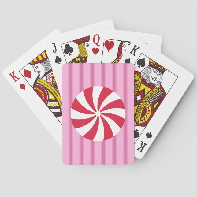 Fun and Fancy Pink Christmas Peppermint Candy Playing Cards (Back)
