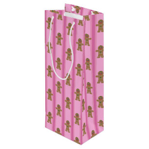 Fun and Fancy Pink Gingerbread Man Wine Gift Bag