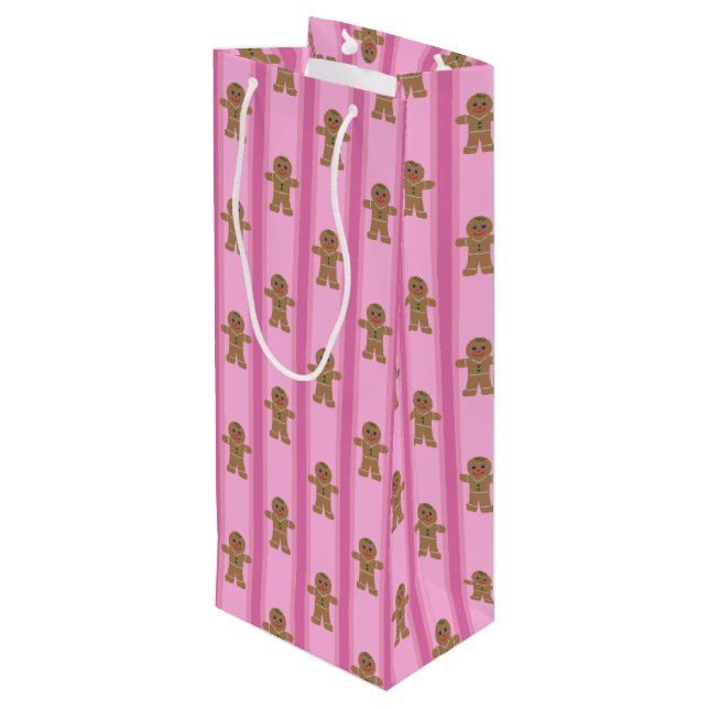 Fun and Fancy Pink Gingerbread Man Wine Gift Bag (Back Angled)