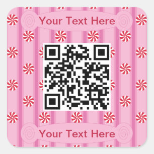 Fun and Fancy Pink Peppermint QR Code Square Sticker