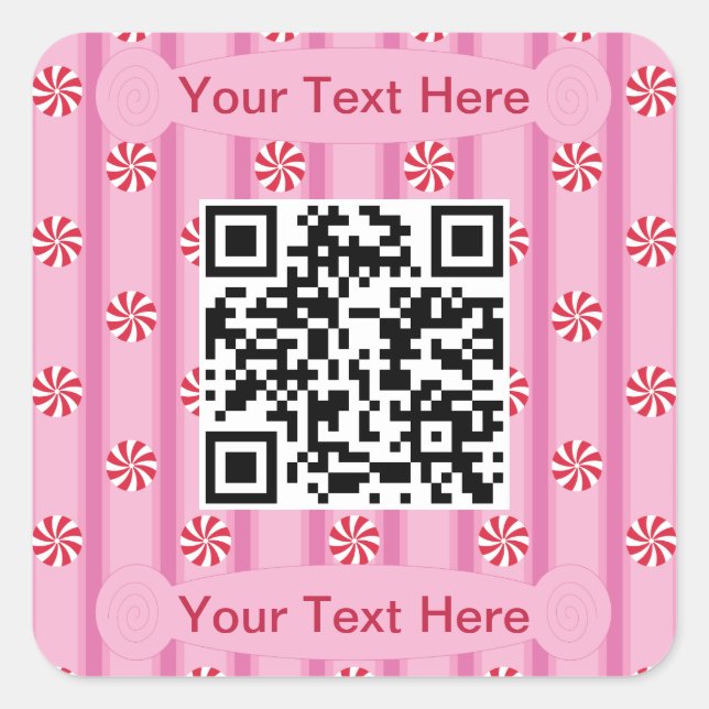 Fun and Fancy Pink Peppermint QR Code Square Sticker (Front)