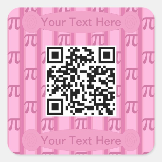 Fun and Fancy Pink PII 3.142 QR Code Square Sticker (Front)