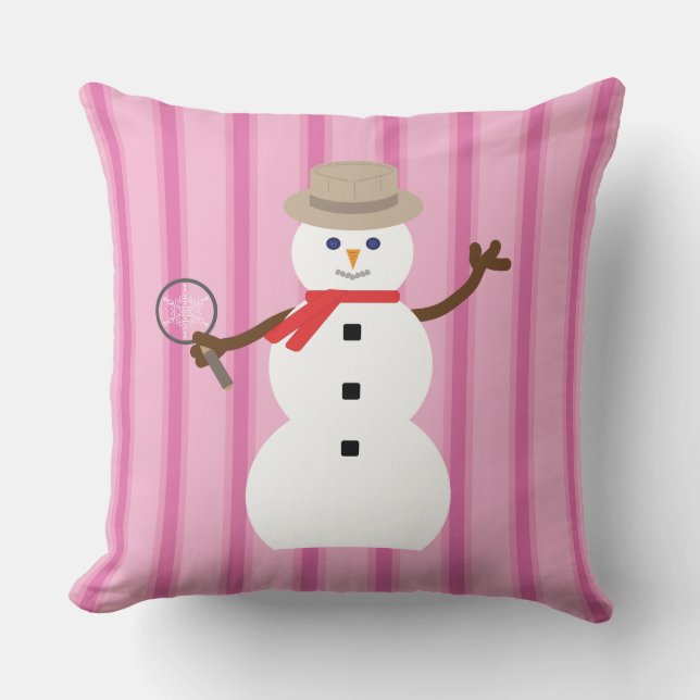 Fun and Fancy Pink Snowman Detective Cushion (Front)