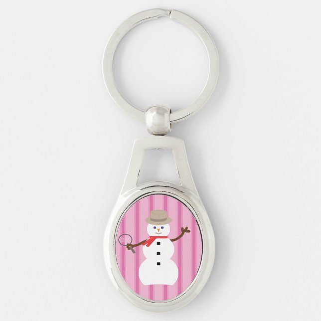 Fun and Fancy Pink Snowman Detective Key Ring (Front)
