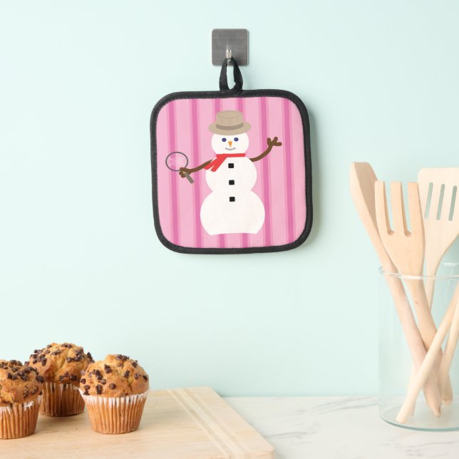 Fun and Fancy Pink Snowman Detective Pot Holder (Insitu(Hanging))