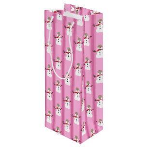 Fun and Fancy Pink Snowman Detective Wine Gift Bag