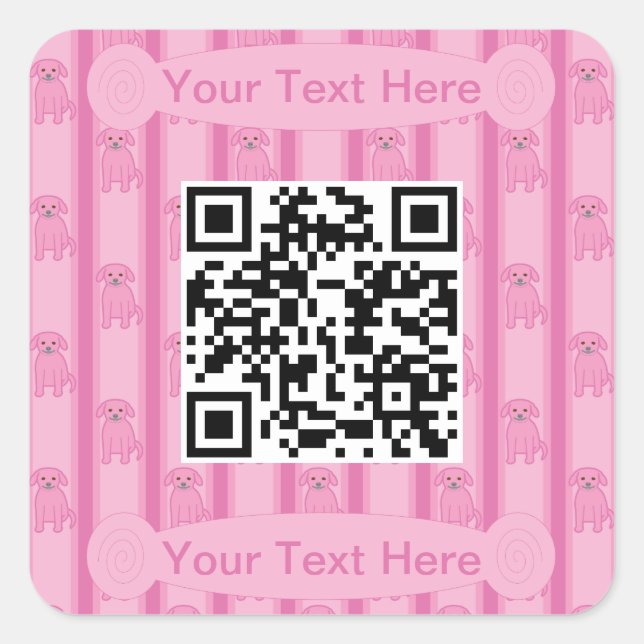 Fun and Fancy Puppy QR Code Square Sticker (Front)
