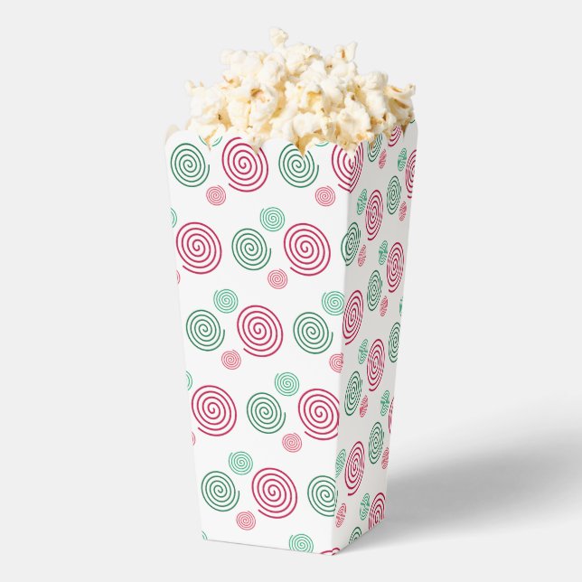 Fun and Fancy Red and Green Spirals Popcorn Favour Box (Popped)