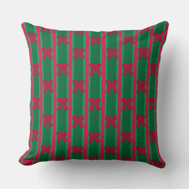 Fun and Fancy Striped Christmas Bow Pillow (Front)