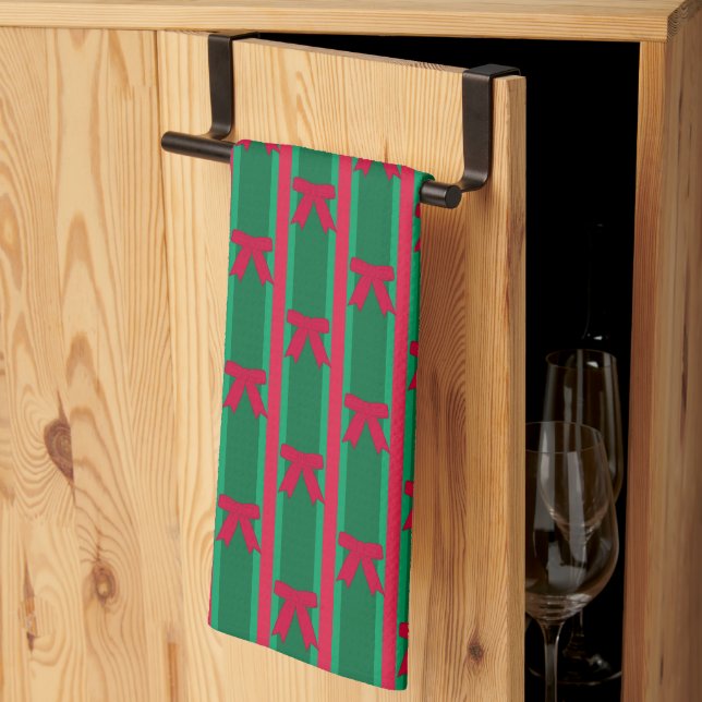 Fun and Fancy Striped Christmas Bow Tea Towel (Thirds Fold)