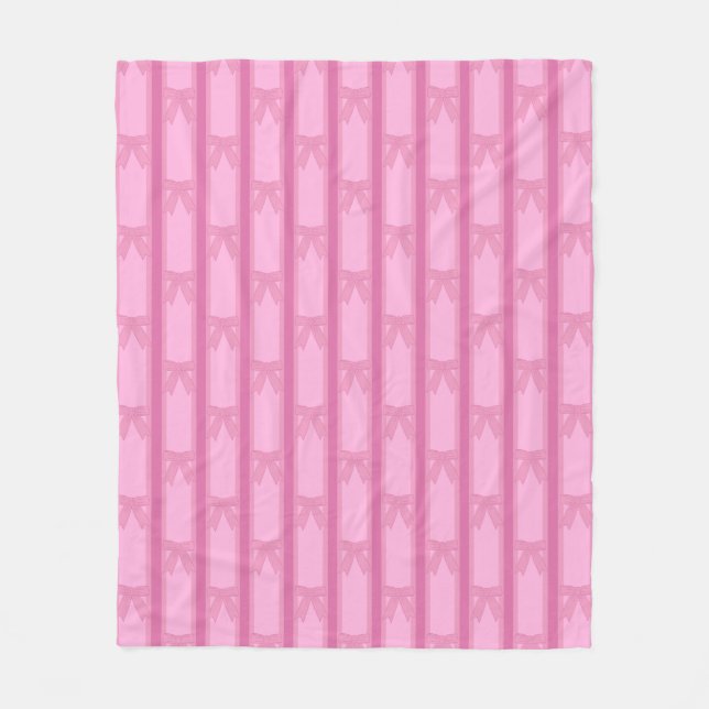 Fun and Fancy Striped Pink Bow Fleece Blanket (Front)