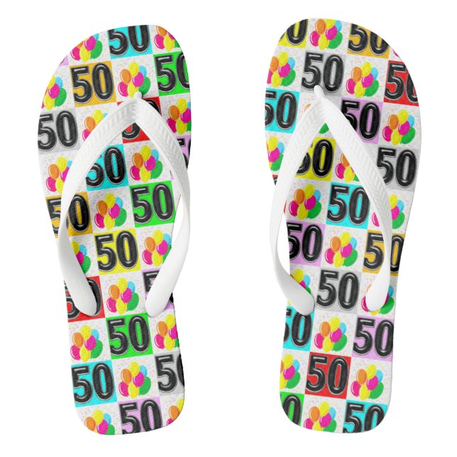 FUN AND FESTIVE 50TH BIRTHDAY FLIP FLOPS (Footbed)