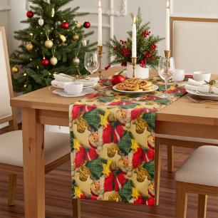 Fun and Festive Santa and Christmas Tree Pattern Long Table Runner