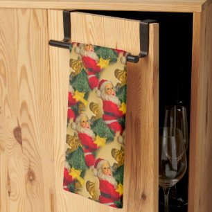 Fun and Festive Santa on Christmas Tree Pattern Tea Towel