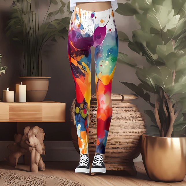 Fun and Fierce colourful Watercolor Print Leggings (Creator Uploaded)