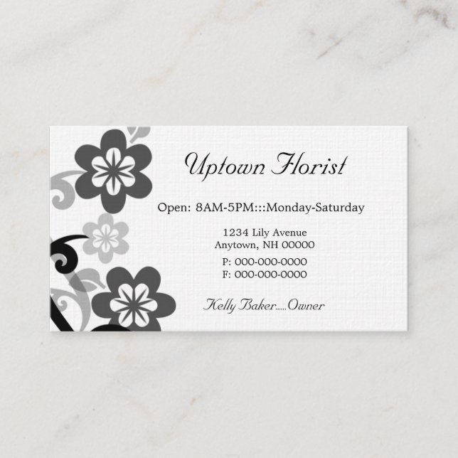 Fun and Flirty Floral Business Card, Grey Business Card (Front)